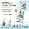 2 Person Double Egg Swing Chair with Stand Indoor Outdoor, Patio Wicker Rattan Hanging Egg Chair w/Cushion, Pillow 5