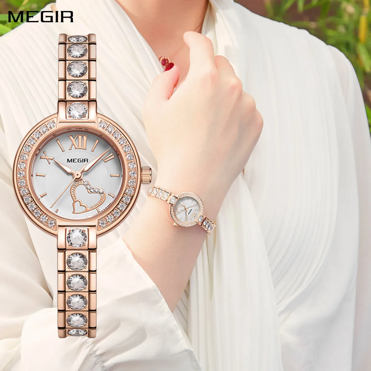 

MEGIR Fashion Women Bracelet Quartz Watches Ladies Sports Dress Wrist Watch Luxury Diamond Female Clock Relogio Feminino