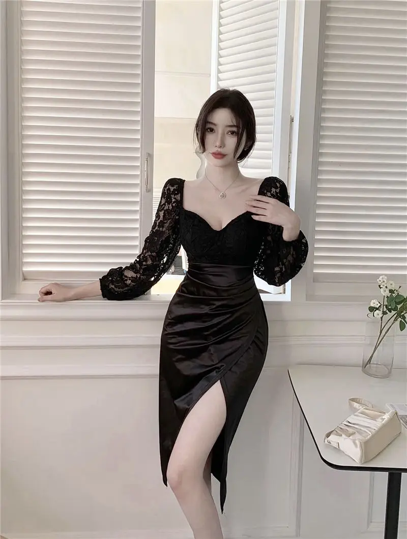 Sexy Black Lace Dresses Elegant Formal Prom Evening Party Vintage Retr ...