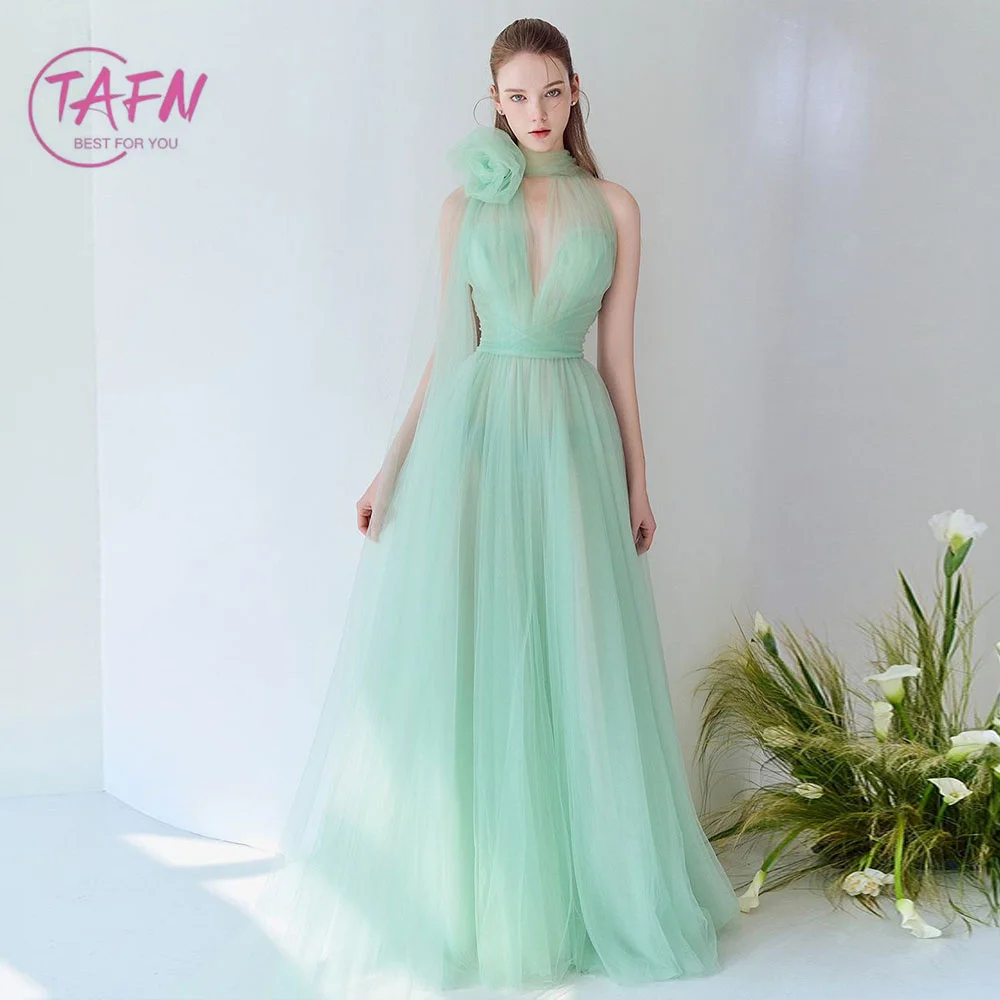 TAFN High Collar Sleeveless A-line Draped Handmade Flower Bridal Gown Korea Photo Shoot Wedding Dresses