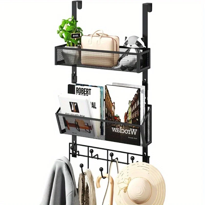 Over The Door Hooks with 9 Hooks and 2 Baskets, Rustproof & Waterproof 304 Stainless Steel Door Hanger, Over The Organizer