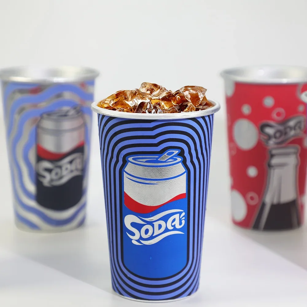 Creative pattern printed aluminum beer cup, Coca Cola Sprite soda, color changing aluminum cup when cold