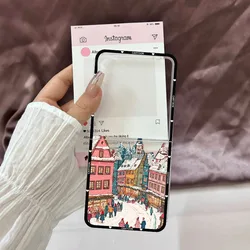 Winter Snow Landscape Phone Case - Clear Hard Folding Cover with Christmas Street Scenery - Galaxy Z Flip7 (Style 5)