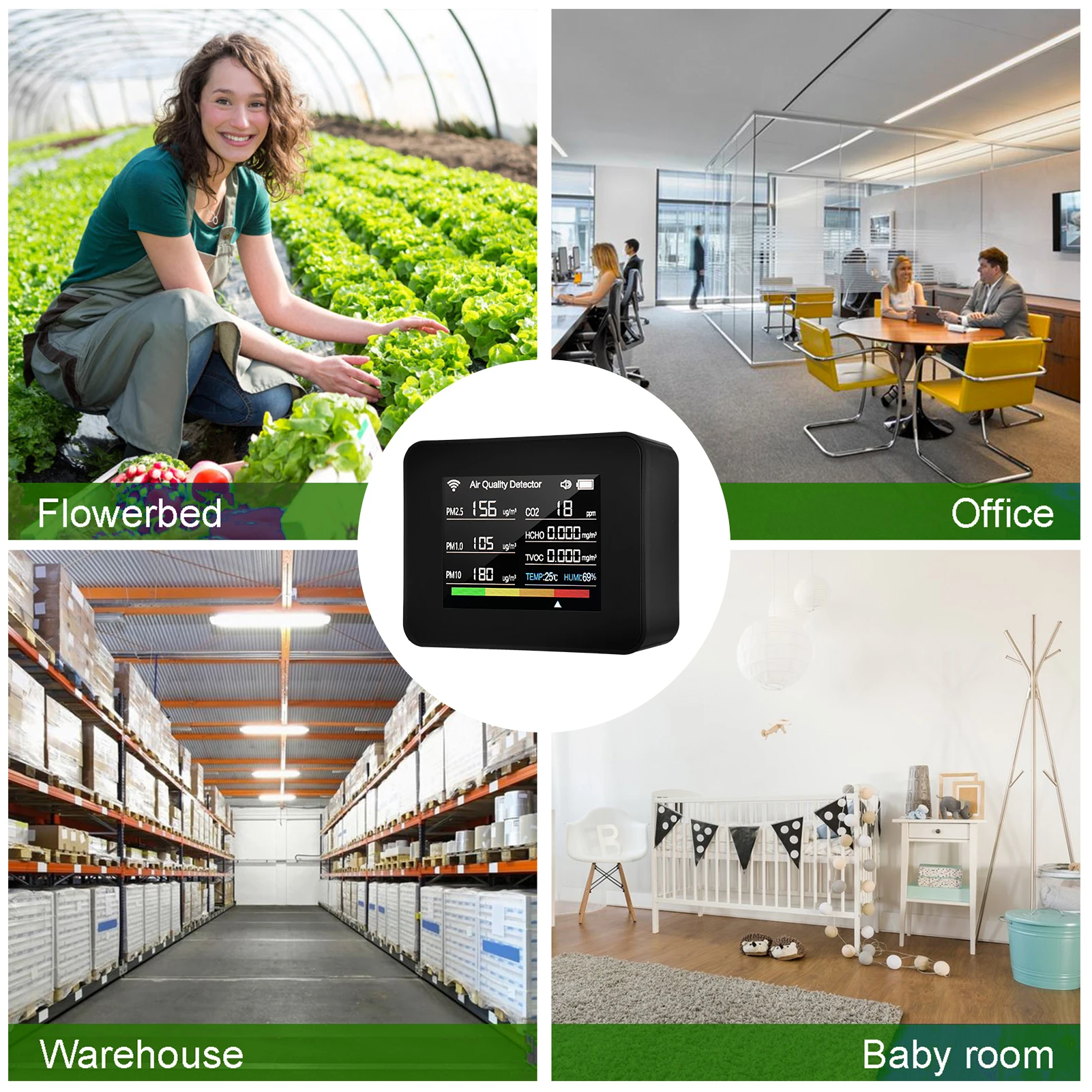    跮, ǳ  , CO2, TVOC, HCHO, PM2.5, PM1.0, PM10   µ , 13  1