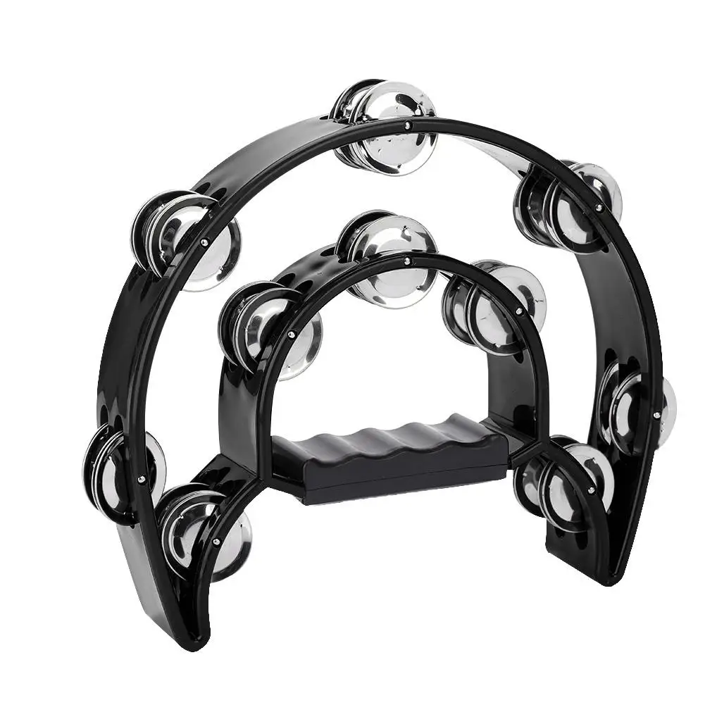 Double Row Handbell Tambourine-Round Half Moon Percussion Instrument for Party, Games & Baby Play