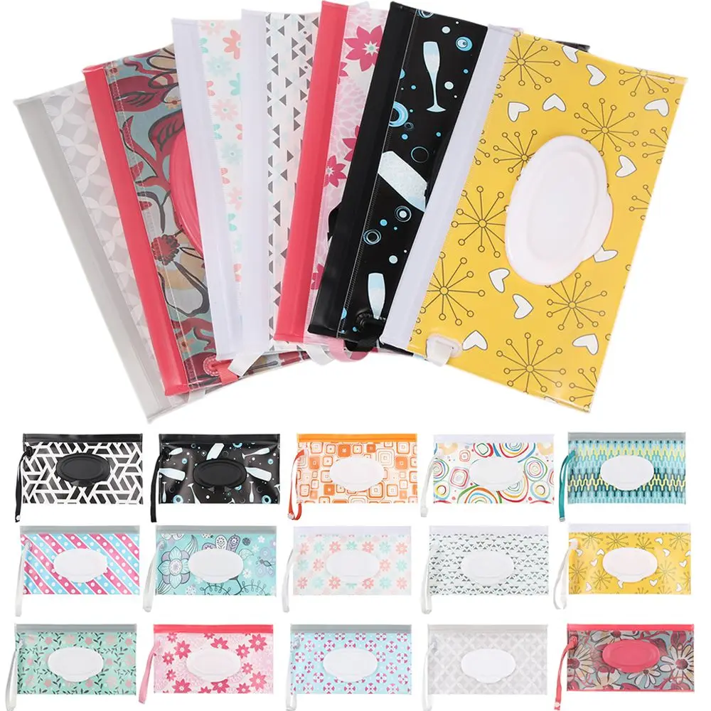 EVA Wet Wipes Bag Portable Flip Cover Clean Wet Wipes Bag for Outdoor Stroller Cosmetic Pouch with Easy-Carry Snap-Strap