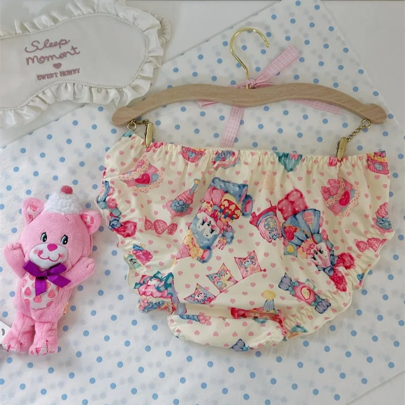 Cute Rabbit Print Bow Triangle Underwear for Girls Soft Ice Silk Panties Women High Waist Lingerie Youth Innerwear Briefs