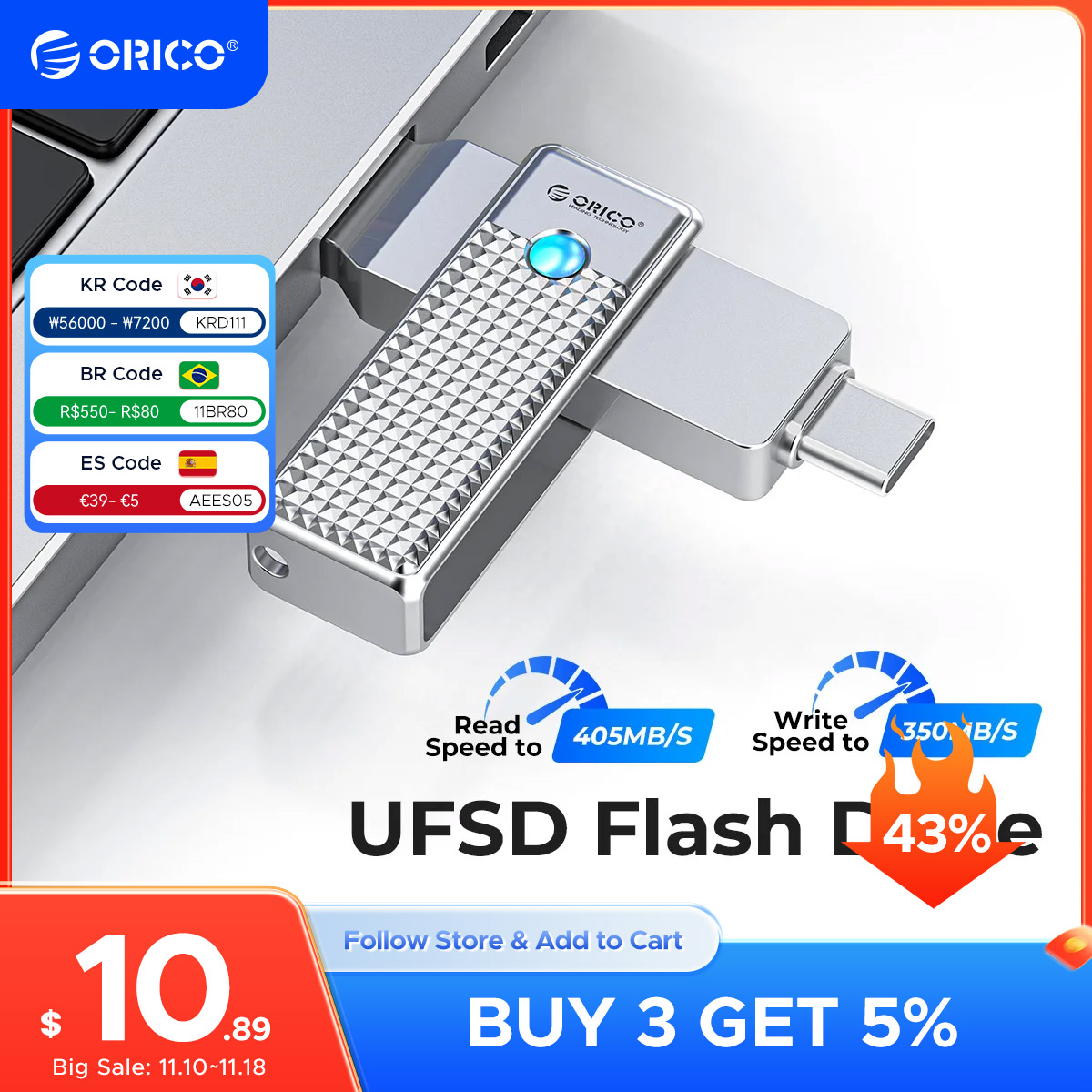 ORICO UFSD 405MB/S 2 in 1 Dual Flash Drive High Speed Pen Drive OTG Type C USB A Dual Interfaces for MacBook Android