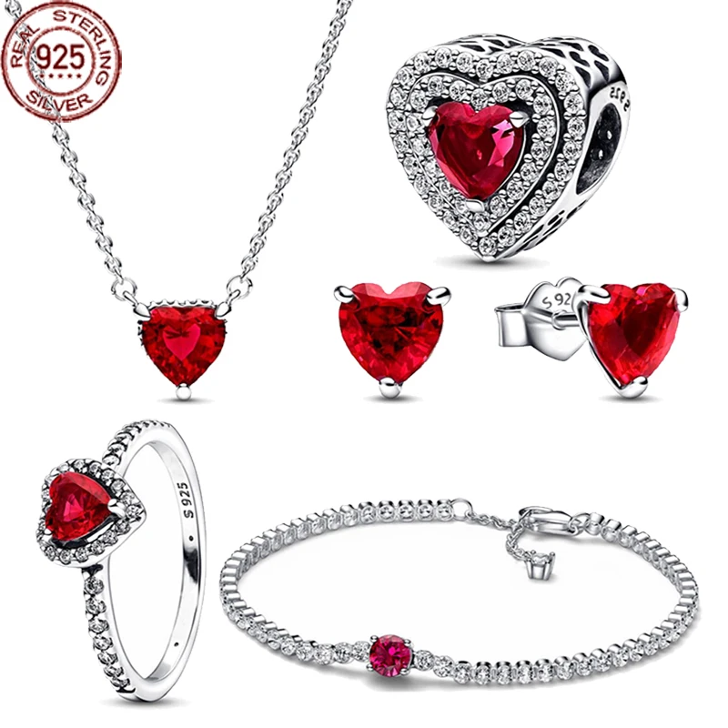 

Popular 925 sterling silver temperament red heart series set, exquisite and charming jewelry set as a gift to friends