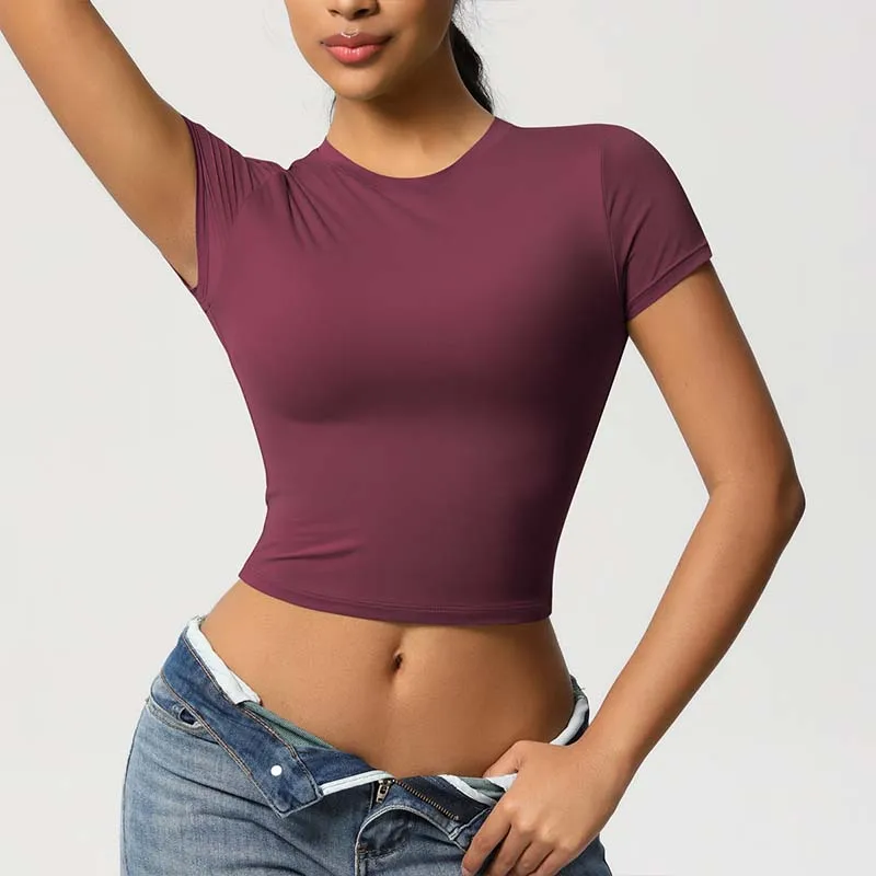 Women's Quick Dry Yoga T-Shirt - Nylon Blend Fitness Top for Pilates, Running & Gym - Breathable Slim Fit Workout Tee Short 5