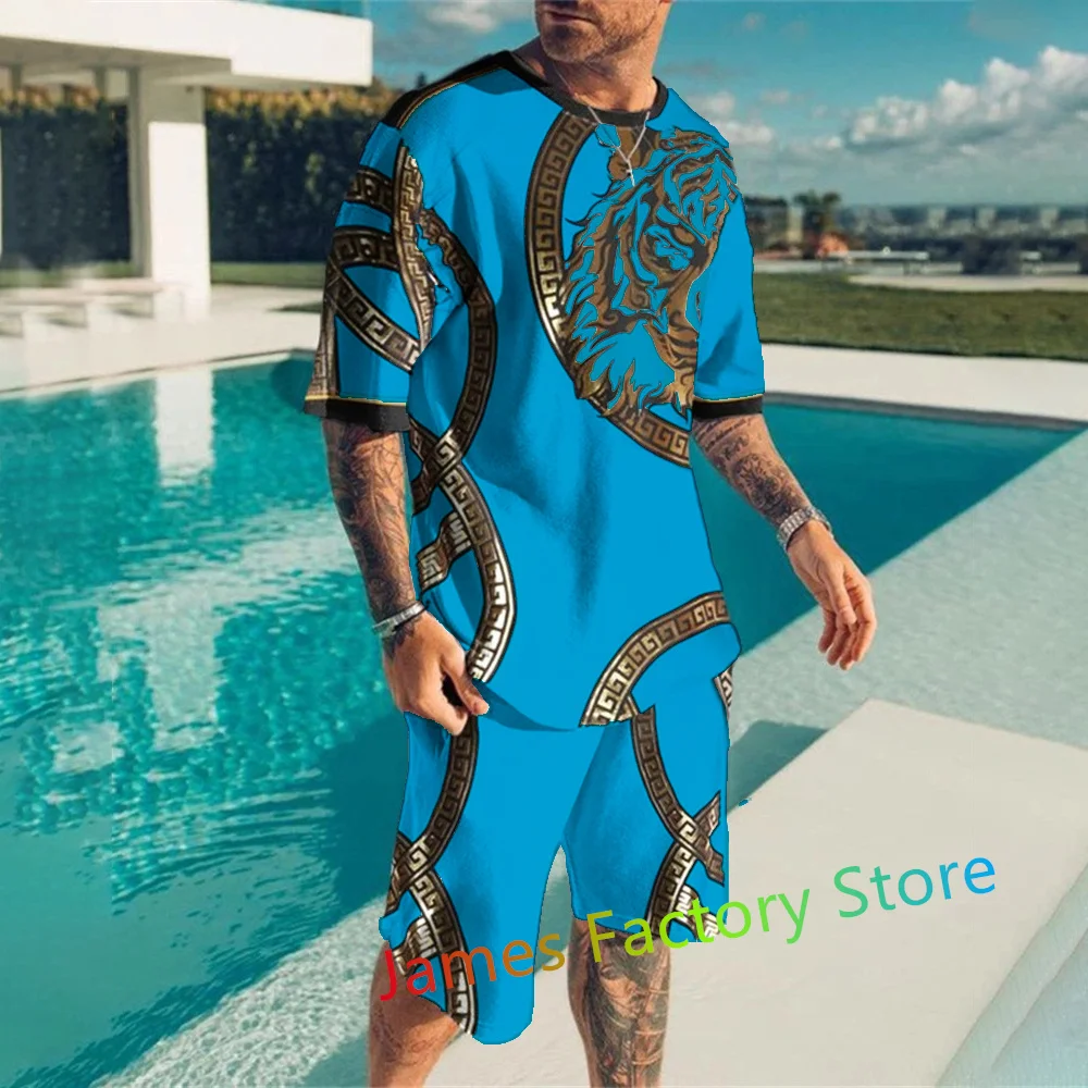 Summer Tracksuit Tshirt Shorts 2 Piece Tiger King Printed Outfits Sports Suit Oversized Casual Man Streetwear Sets Clothing