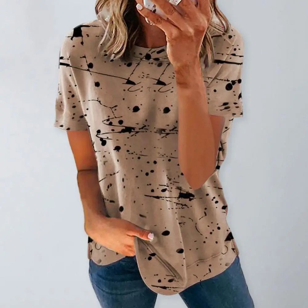 

Женская летняя футболка с коротким рукавом и круглым вырезом, свободного покроя