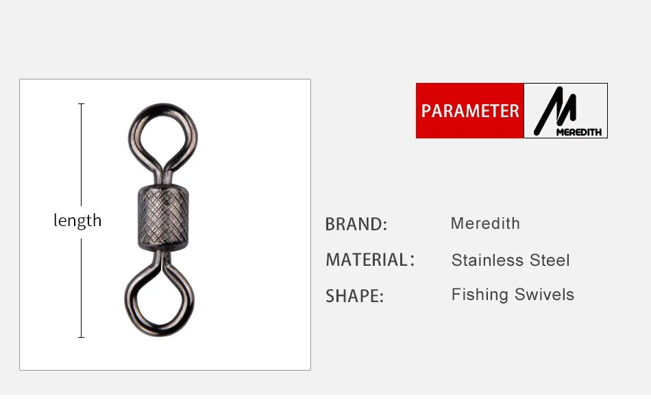 Description Picture 3 of itemMEREDITH Fishing Swivels Ball Bearing Swivel 50PCS/Lot with Safety Snap Solid Rings Rolling Swivel for Carp Fishing Accessories