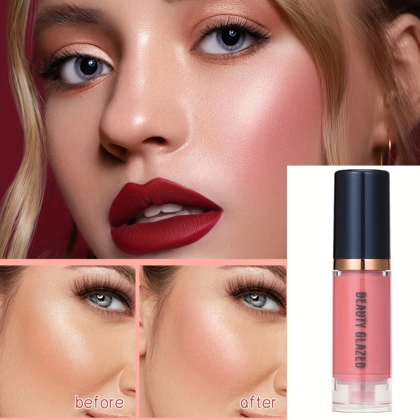 4Pcs Set Primer + Concealer + Liquid Foundation Liquid Blush Matte Velvet Waterproof Foundation Blush Makeup For Travel