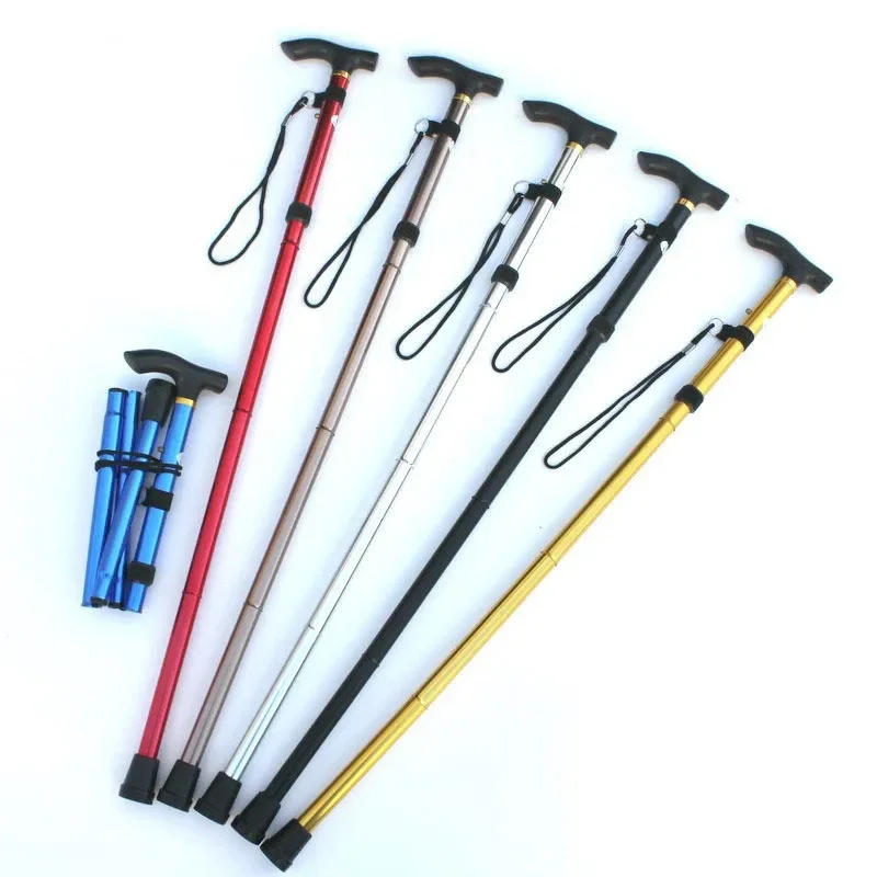 Foldable Walking Hiking Stick Aluminum Alloy Mountain Climbing Cane Ultralight Portable Camping Trekking Pole Elderly Cane 2