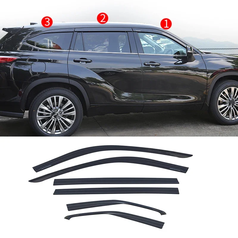 FIT For Toyota Highlander ABS black Window Visor Vent Shades Sun Rain Guard 6PCS
