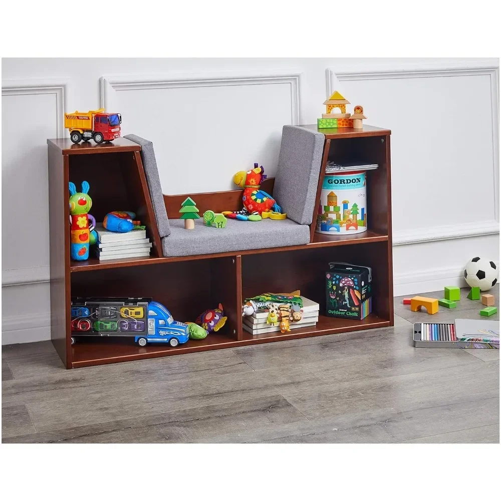 Children Bookcase With Reading Nook and 6 Shelves for Storage, Espresso, Book Shelf Dollhouse Bookcase 2pcs pair metal bookends desktop bookend supports students bookcase office storage rack book shelf holder home decorative