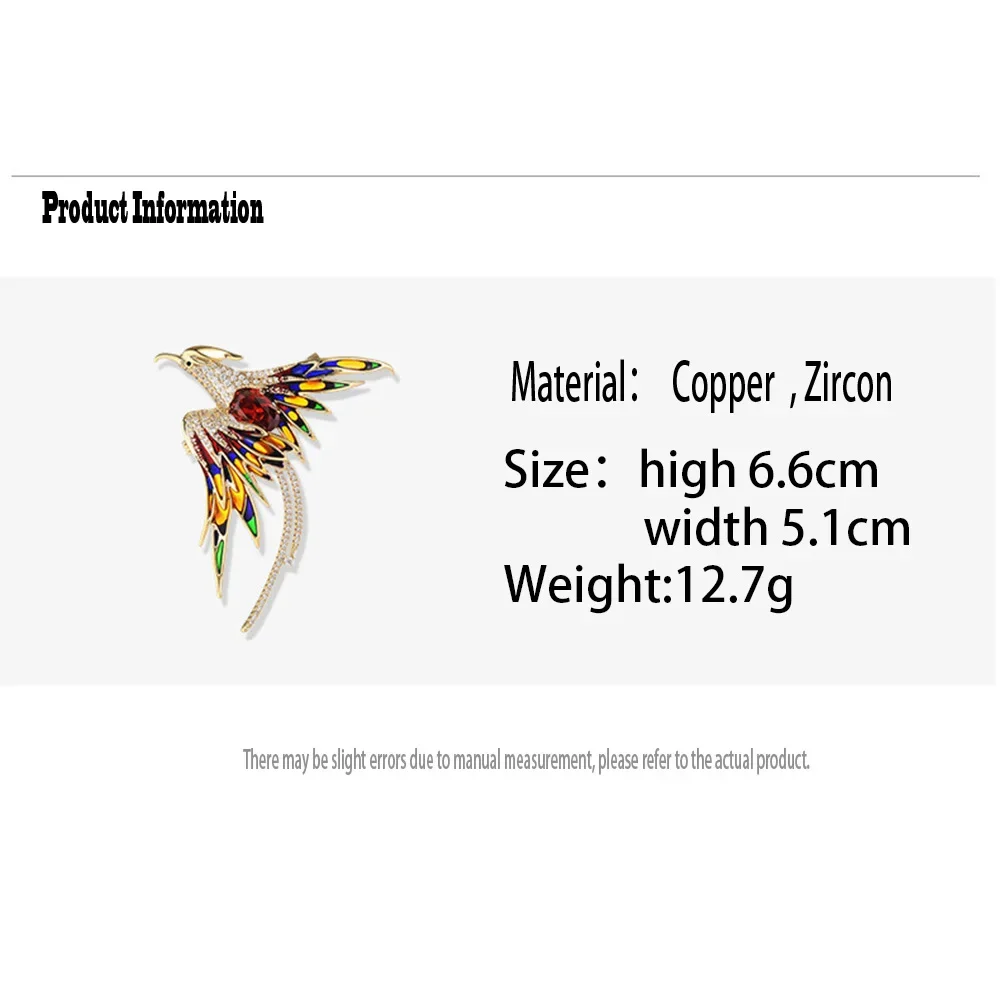 Colorful Enamel Phoenix Bird Brooch Five Color Crystal Animal Jewelry Banquet Party Brooches Birthday Gifts for Women