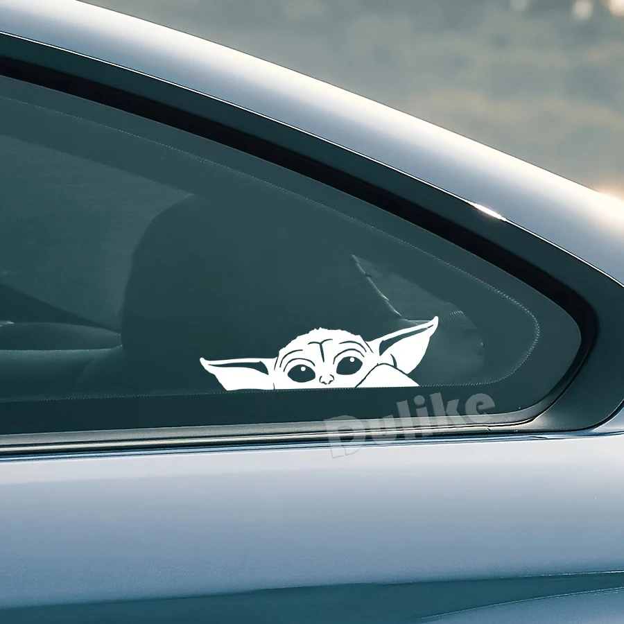 Star Wars Baby Mandalorian On Board Vinyl Sticker Car Window Bumper Warning Sign Decals Decor Yoda is peeking Decal Laptop Decor Vinyl Decal Stickers