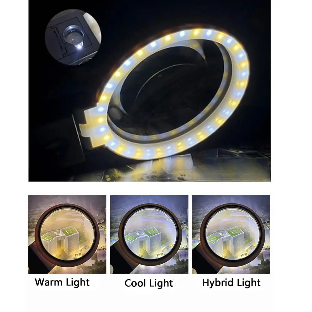 6X/25X 돋보기, 3개의 LED 조명, 데스크탑 접이식 확대경, 보석 및 동전 감정용 스탠드 포함