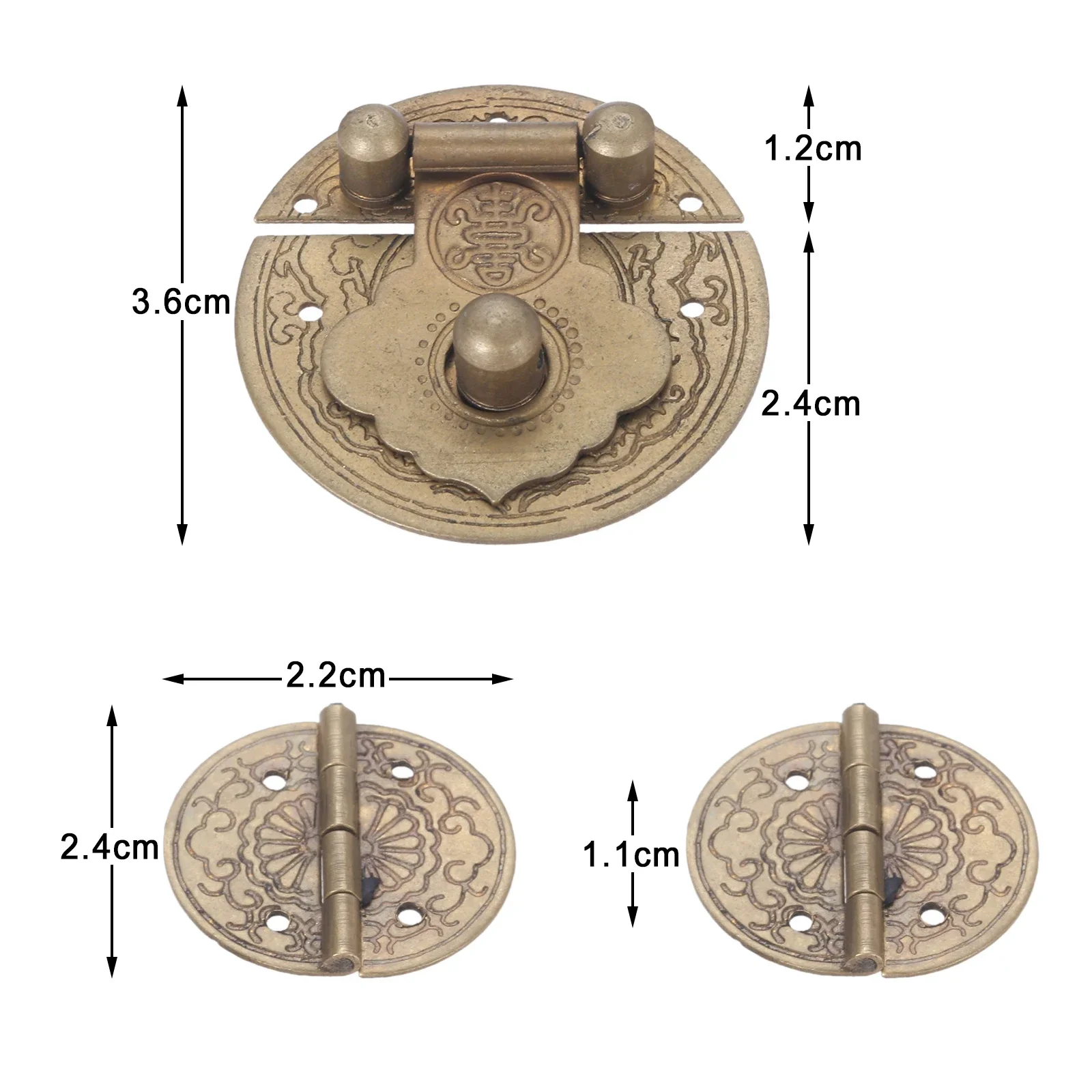 3pcs Vintage Brass Chinese Lock Set 36mm European Mini Wooden Box Vase Buckle Hasp Latch Lock Decorative Hinges Screws