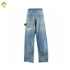 High Street New Saint Jeans Pants Men Woman 1:1 Casual Washed Hole Old Loose Blue Trousers Graffiti Vintage Best Quality 2