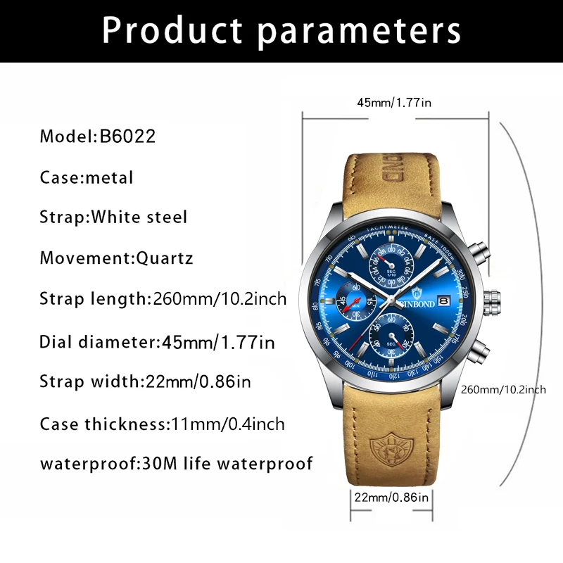 2024 New Fashion Man Watch High Quality Waterproof Chronograph Luminous Men's Wristwatch Leather Men Quartz Watches Casual Clock
