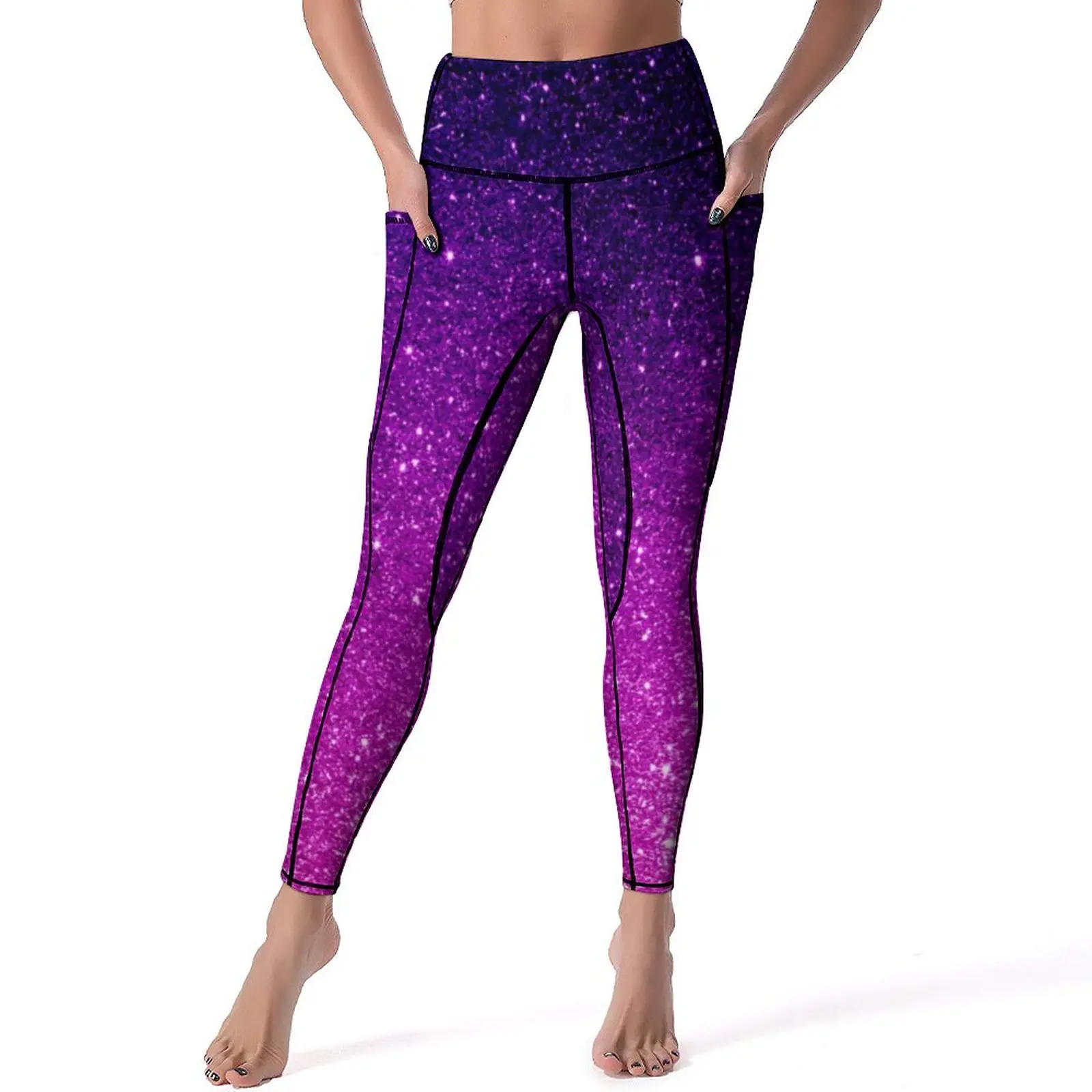 

Glitter Ombre Print Yoga Pants Sexy Magical Purple Custom Leggings High Waist Gym Leggins Women Cute Quick-Dry Sport Legging