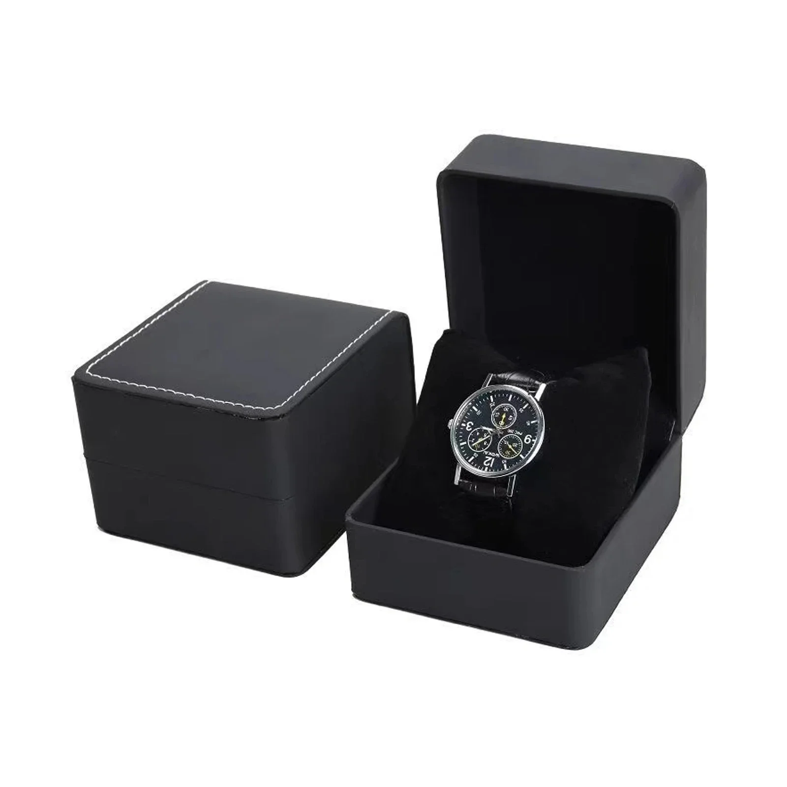 Lnofxas Black Single watch storage box Gift Box with Pillow PU Leather Wristwatch Display Case Organizer for Men