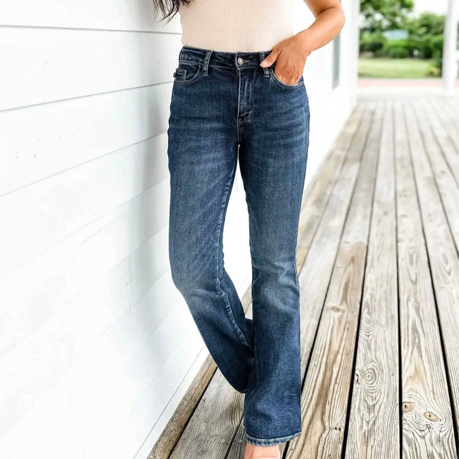 여성용 빅 사이즈 루즈 캐주얼 청바지, 다목적 스트레이트 데님 바지, 빈티지 워싱 하이 웨이스트 스트레치 슬림 플레어 진, 패션