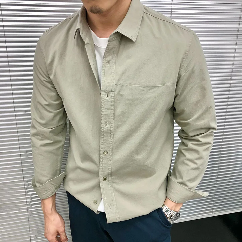 

100% Cotton Quilted Casual Shirt Men Pocket Solid Harajuku Oversize Top Shirts Man 9 Colors Male Brand Clothes Spring Undershirt