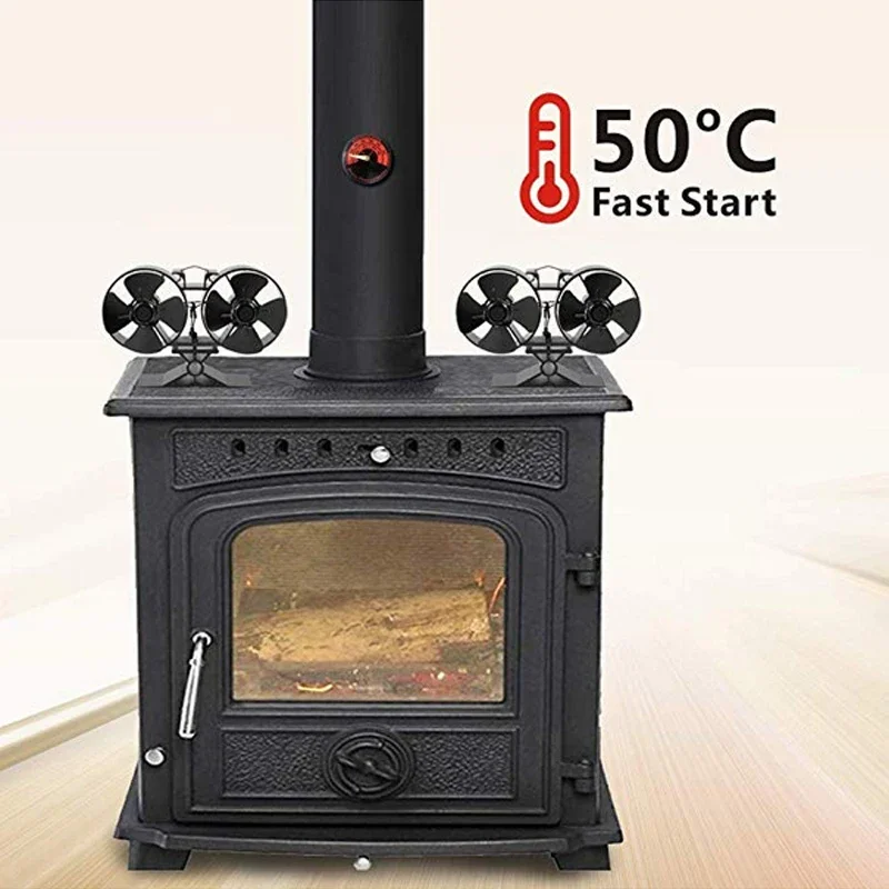 Fireplaces Stove Fan-Double Motor-8 Blades Heat Powered Fireplace Fan With Stove Thermometer for Home Fireplace Wood/Log Burner