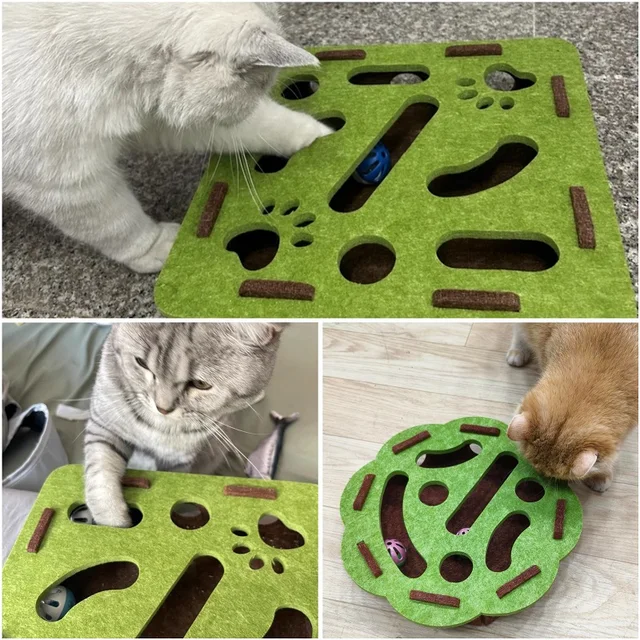 Pet Cat Puzzle Maze Holes Toys Felt Box With Bell Ball Kitten Playing Toys Interactive Funny Combination Set Cat Supplies 5