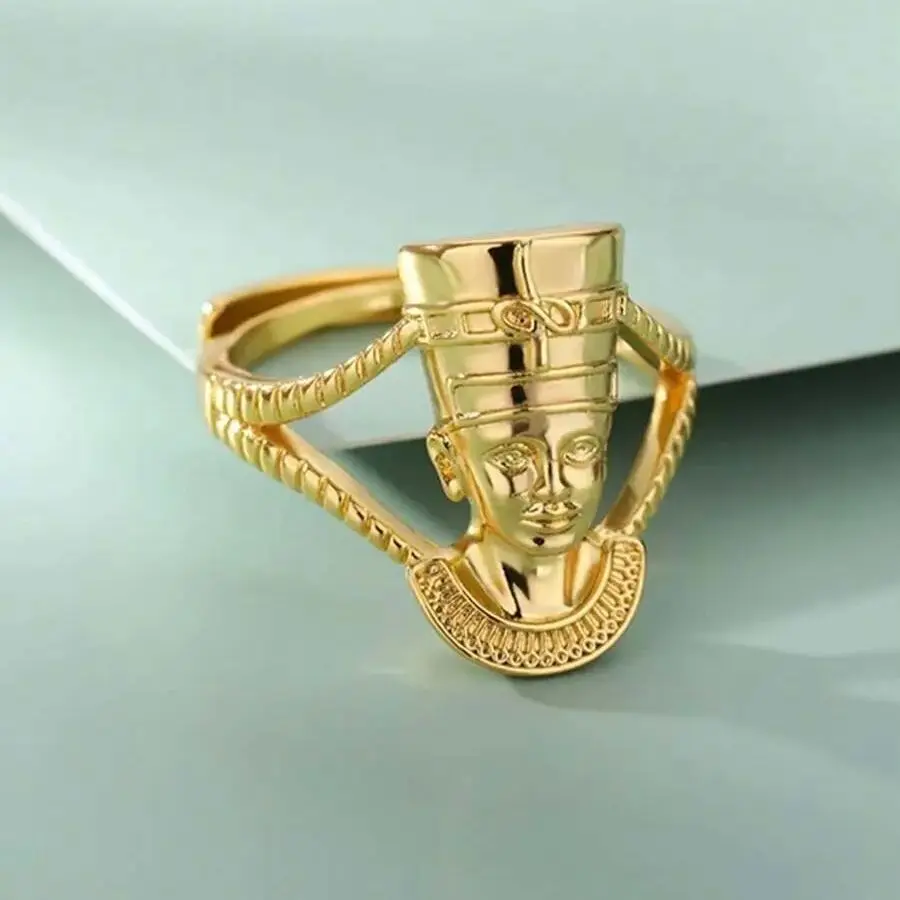 Vintage Egyptian Queen Goddess Ring Gold Plated Stainless Steel