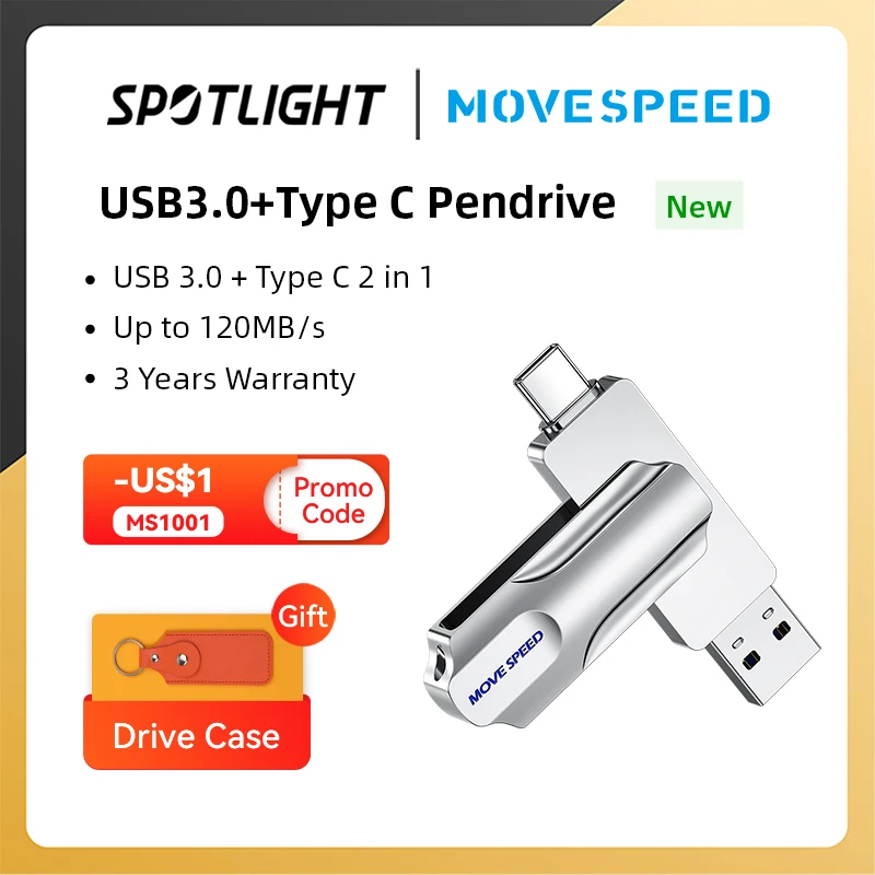 Movespeed 2 In 1 Usb Tipo C Flash Drive Supporto Otg 64Gb 128Gb 256Gb 512Gb Usb 3.0 120 Mb/S Pendrive Per Telefoni Macbook Pc Portatile