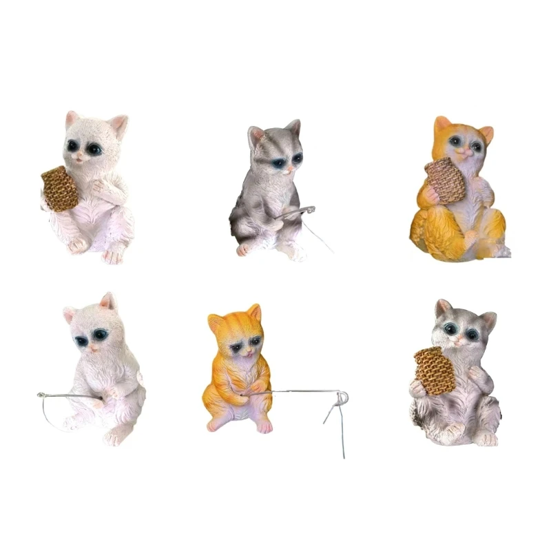 

Cartoon Fishing Cat Holding Basket Ornament Household Supply for Kitten Lovers