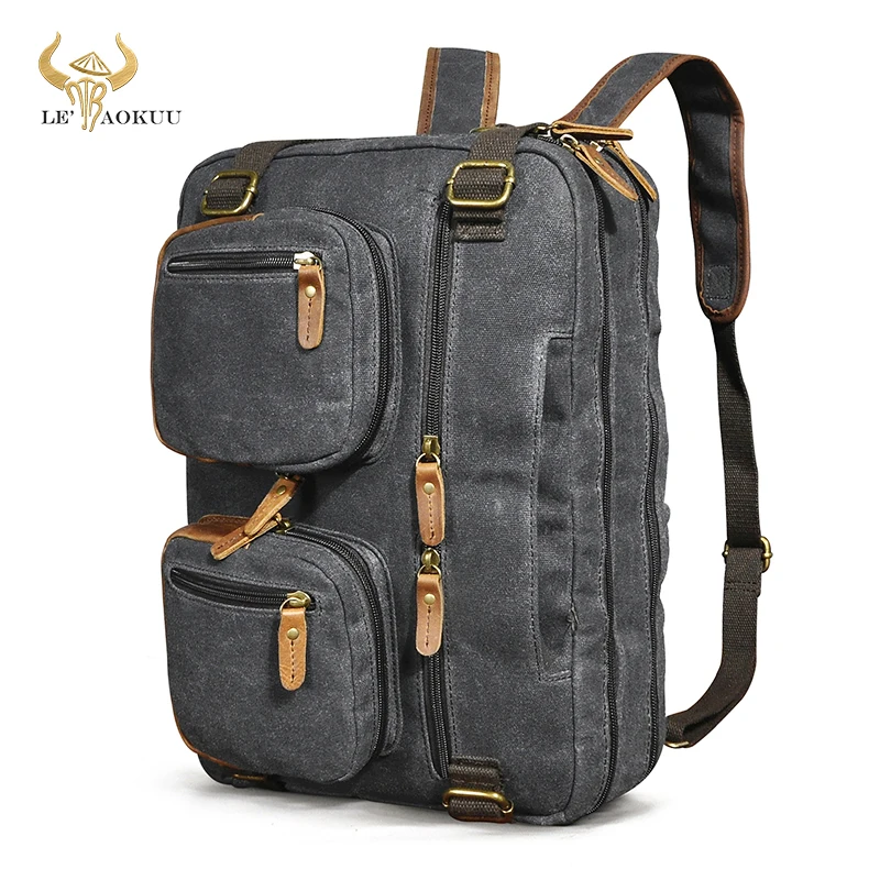 

Waterproof Canvas+Genuine Leather Multi-function Maletas Maletin Backpack briefcase For Men 15" laptop Tote Portfolio bag 9911