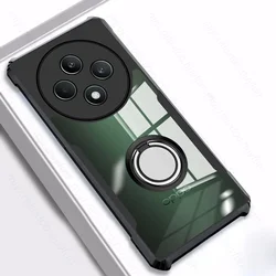 Transparent Acrylic Back Cover with Magnetic Holder Ring - Shockproof Case for Oppo A3 Pro 5G (Black - 01)