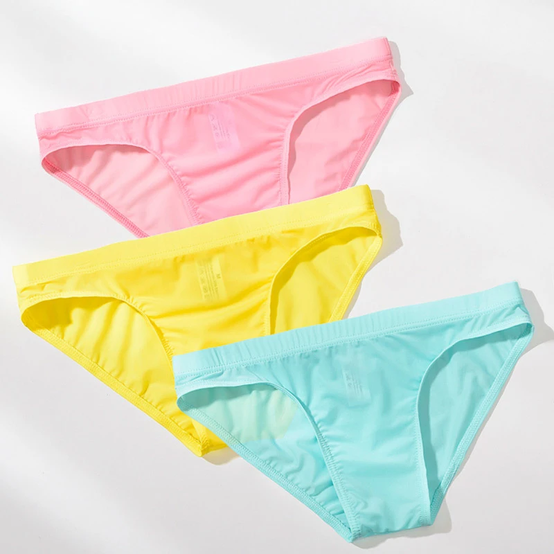 

Breathable Ice Silk Men Briefs Semi-Transparent Solid Color Thin Underpants Low Waist Sexy Man Panties Underwear Cueca Homme