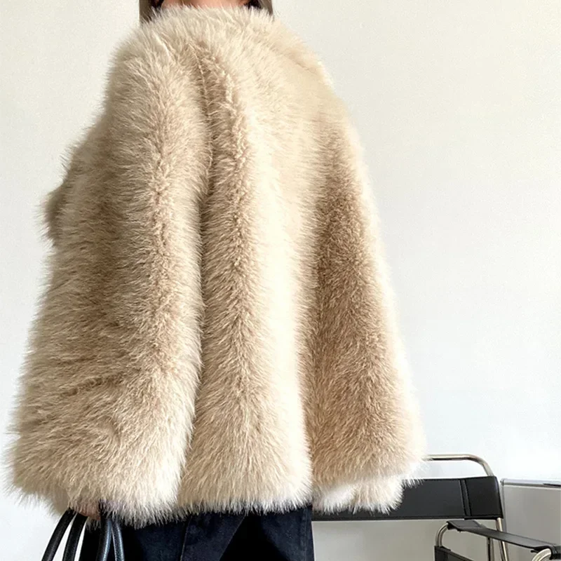 Artificial Fur Jacket Lapel Fur Coat Loose Korean Version Medium Length Jacket Women Clothing