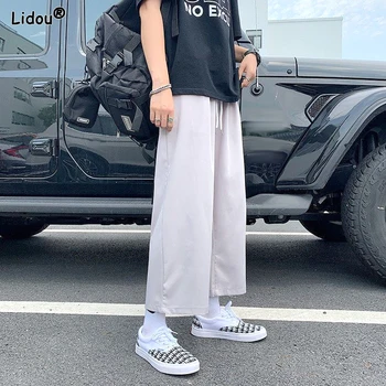남성용 캐주얼 편안한 와이드 레그 팬츠, 뉴트럴 솔리드 컬러 스트레이트, 루즈 심플 패션, 젊은 스타일, 2023 신제품