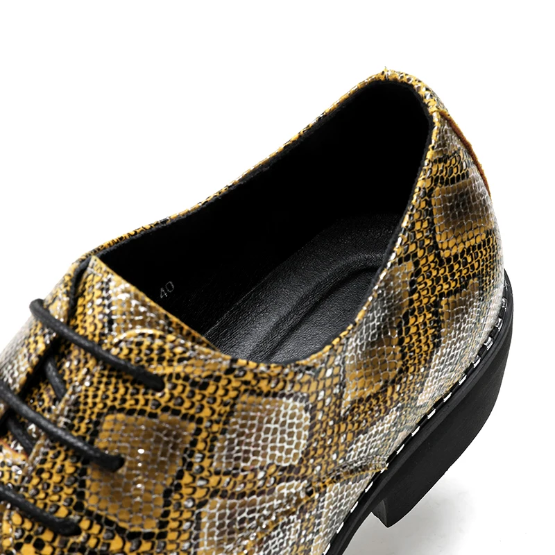 Snakeskin Grain Formal Leather Oxfords for Men Dressing Wedding Brogues Office Shoes Lace Up