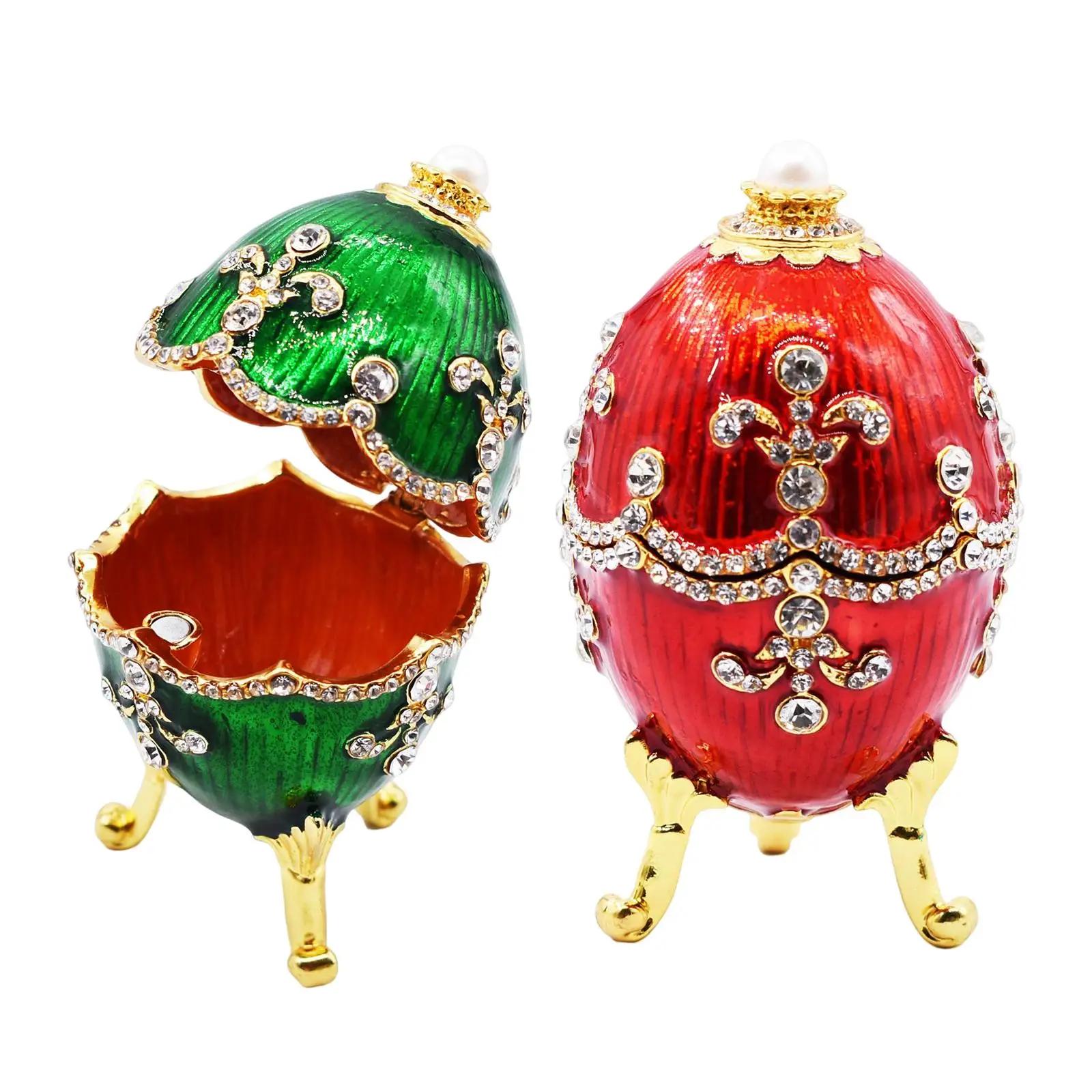 

Hand Painted Easter Egg Enamel Table Ornaments Jewelry Holder box Desktop Decor Durable Measure 2x3.7inch Tripod Base