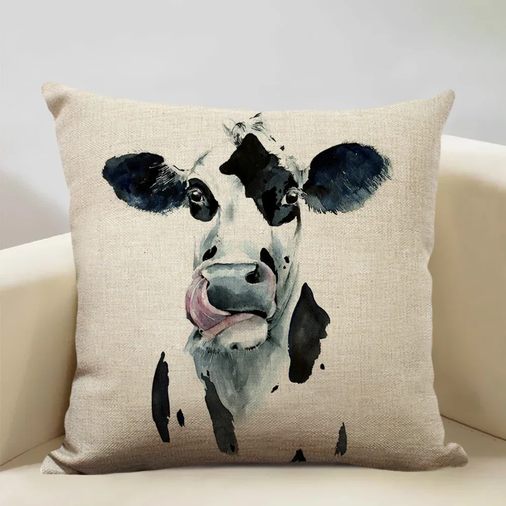 

Watercolor Animal Horse Chicken Lizard Cow Antelope Decorative Pillow Case Linen Cushion Cover for Sofa Home Decor