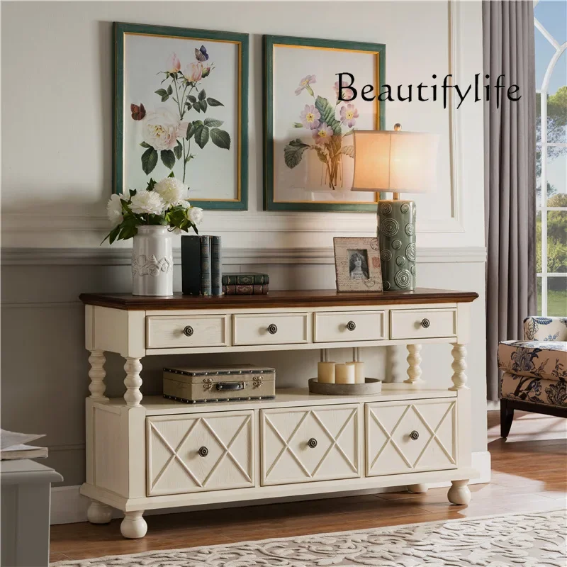 

Solid Wood Entrance Cabinet Furniture Vintage Chest of Drawers Kitchen Wall Living Room Meal Side Storage Painted Cabinet