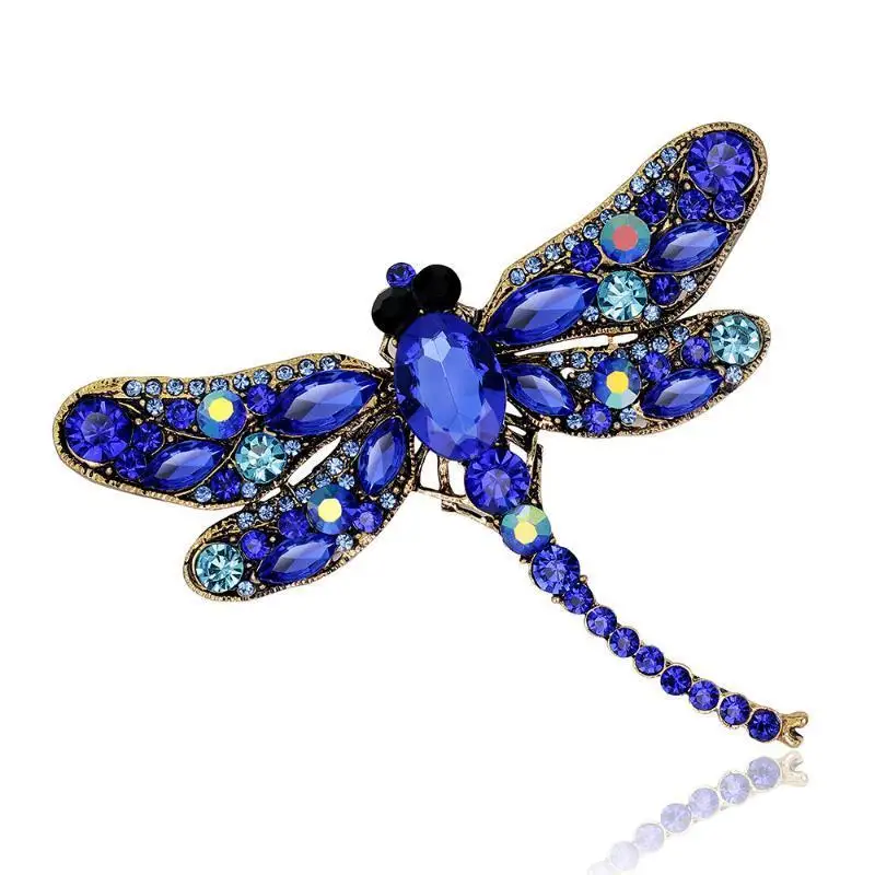 Retro Dragonfly Brooch Female Alloy Inlaid with Diamond Heavy Industry Insect Safety Pin Suit Coat Collar Fashion Pin Accessory