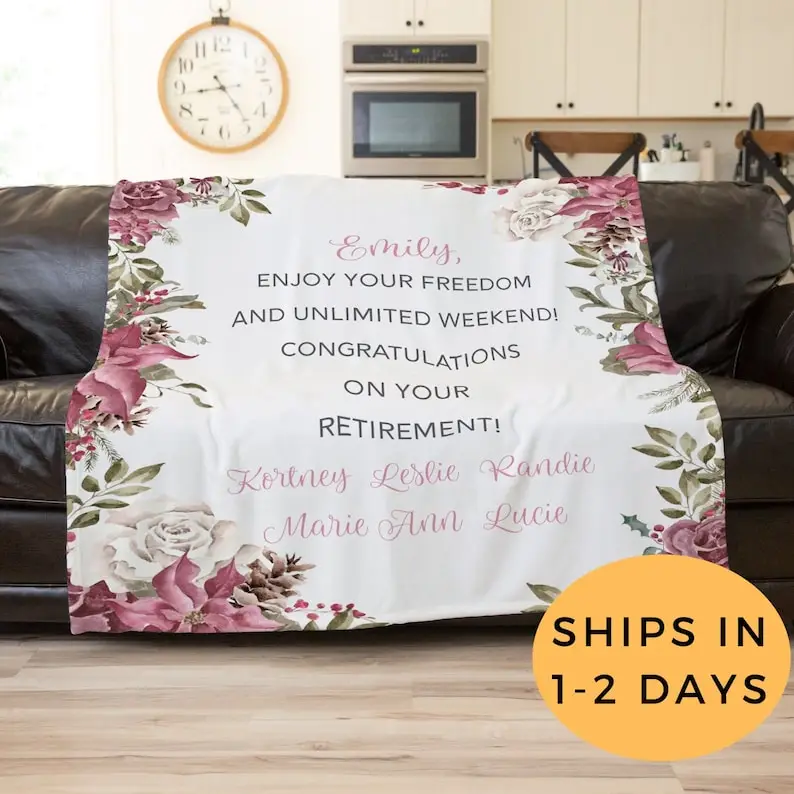 

Personalized Retirement Gifts For Women, Custom Retirement Gifts For Women, Floral Watercolor Blanket, Mom Retirement Nurse, Tea