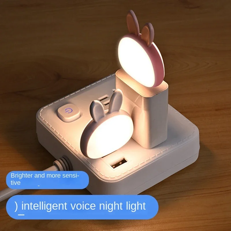

Mini Bunny Night Light, Smart Voice 3 Color Desk Lamp For Bedroom Kids Room Durable Easy Install 2Pcs USB Reading Lamp