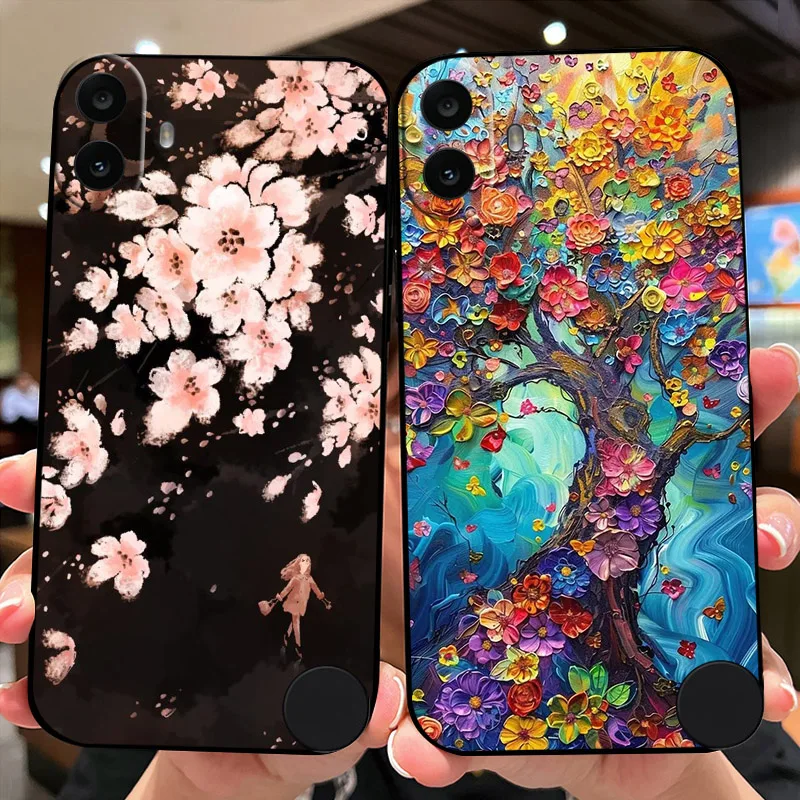 Floral Black Silicone Protective Bumper Case - Soft TPU Cover