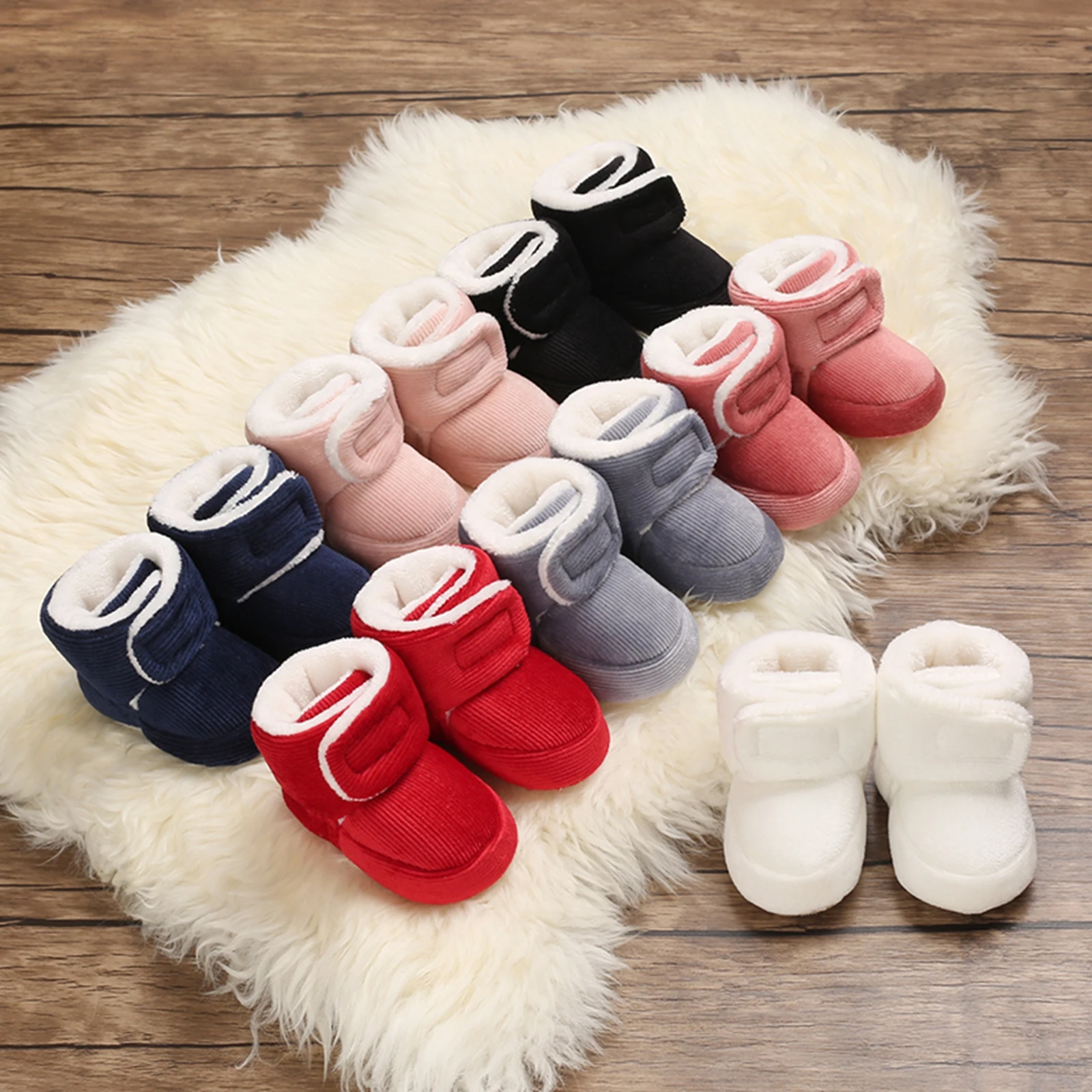 

BeQeuewll Infant Winter Snow Boots Solid Color Warm Baby First Walker Shoes for Christmas, Baby Shower For 0-18 Months